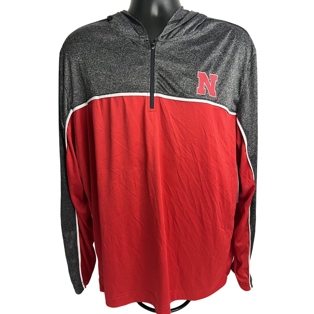 Nebraska Cornhuskers Hoodie Mens XXL‎ Red Gray NCAA Football Colosseum 1/4 Zip